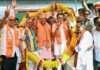 पश्चिम बंगाल, असम और पुडुचेरी में भाजपा की जीत पर प्रदेश मुख्यालय पर जश्न