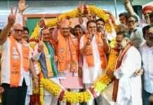 पश्चिम बंगाल, असम और पुडुचेरी में भाजपा की जीत पर प्रदेश मुख्यालय पर जश्न
